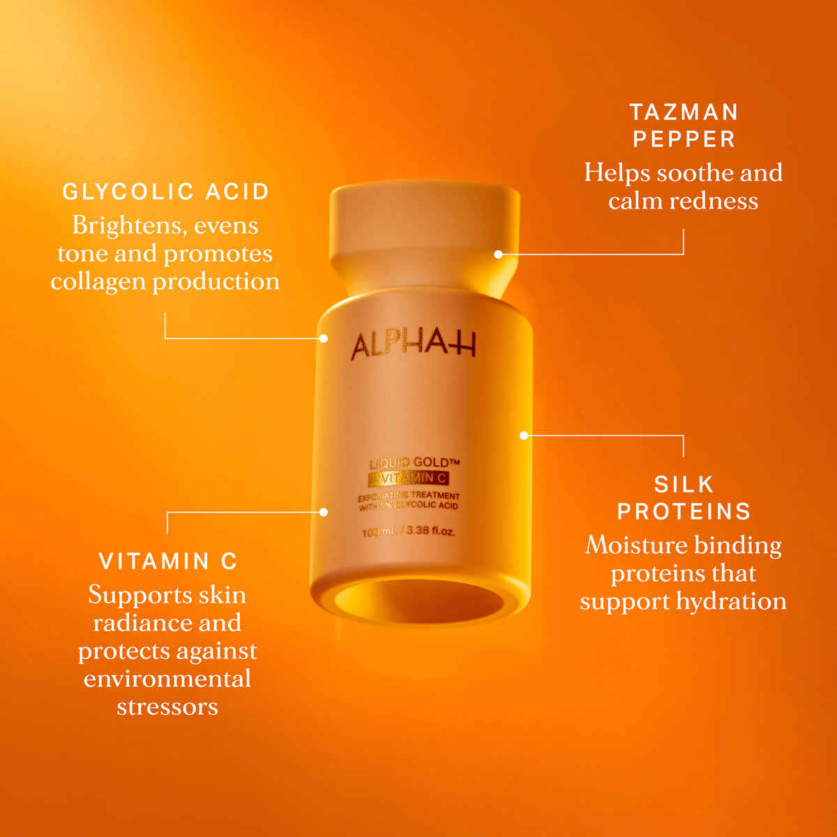 Alpha-H Liquid Gold + Vitamin C Exfoliating Treatment results ingredienti