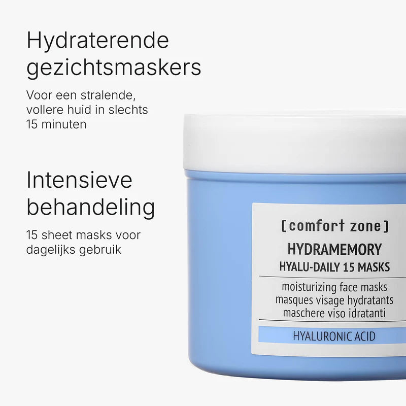 Comfort Zone Hydramemory Hyalu-Daily 15 Masks pot met uitleg