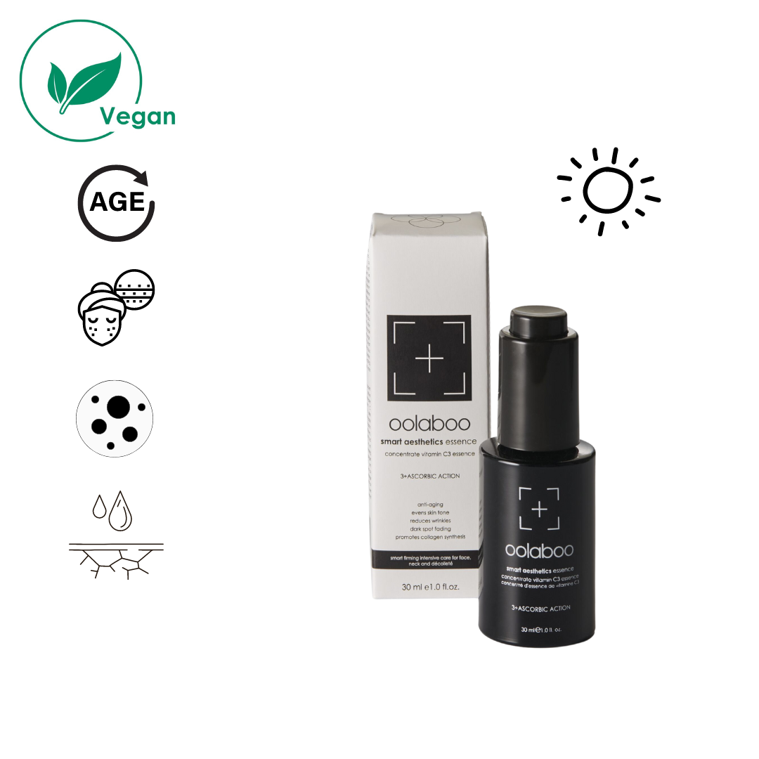 Oolaboo Smart Aesthetics Vitamin C3 Essence 30 ml con icone vegan e di efficacia