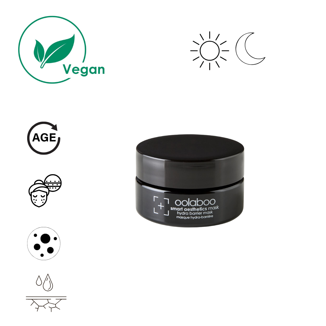Oolaboo Smart Aesthetics Hydra Barrier Mask vasetto con icone vegan e di efficacia