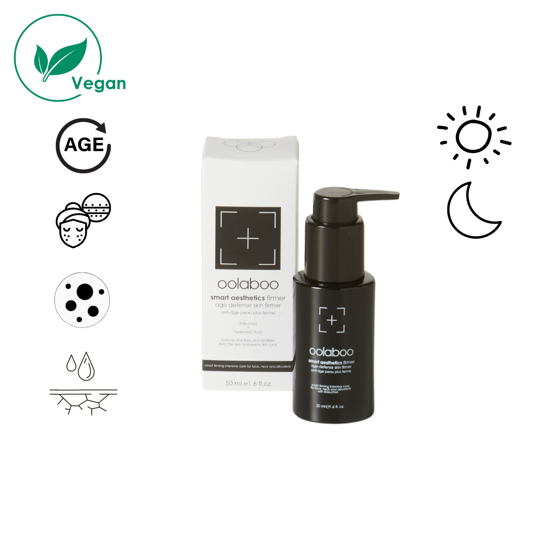 Oolaboo Smart Aesthetics Age Defense Skin Firmer con icone vegan e di efficacia