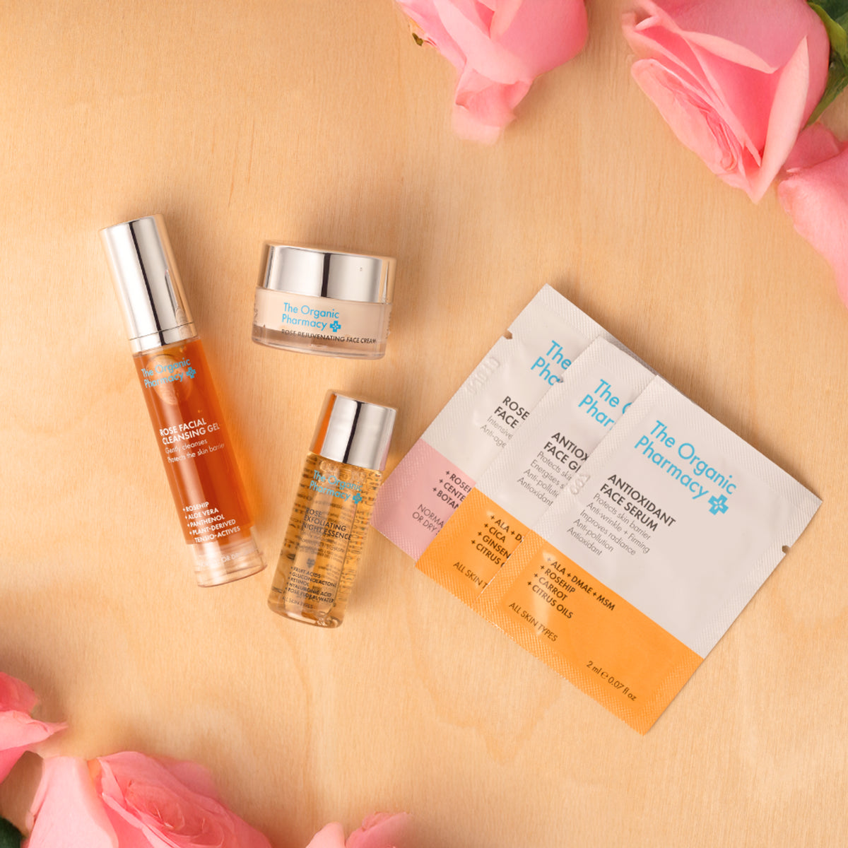 The Organic Pharmacy Advanced Anti Ageing Skincare Kit ambiente prodotti