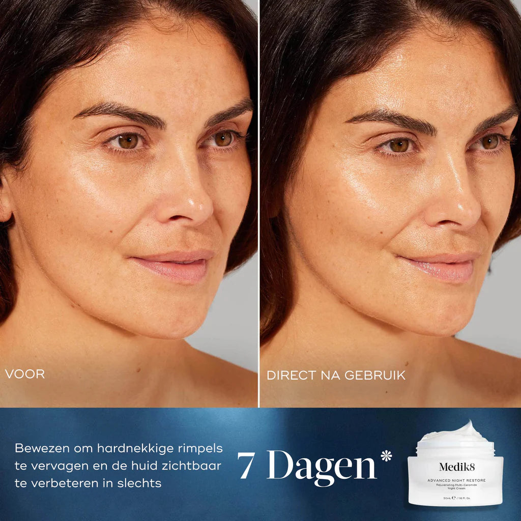 Medik8 Advanced Night Restore 50ml prima e dopo subito dopo l'uso