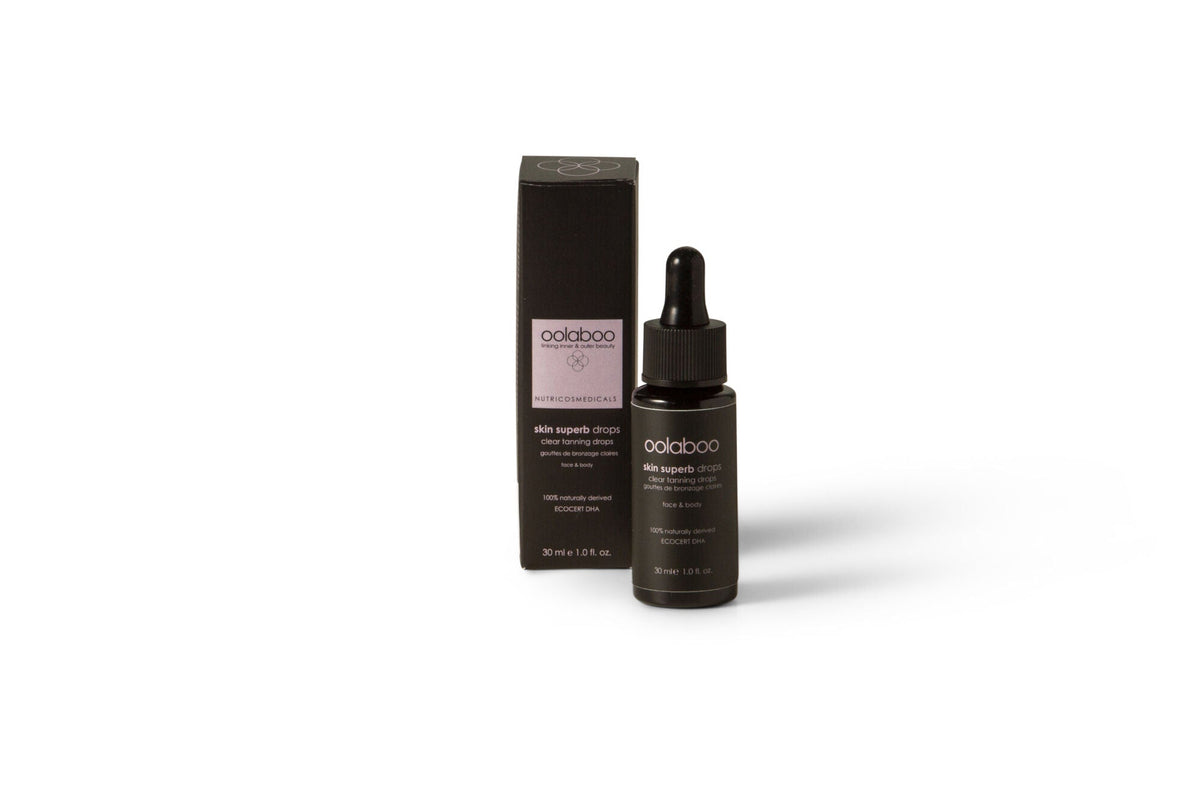 Oolaboo Skin Superb Clear Tanning Drops flacone con contagocce 30 ml con scatola