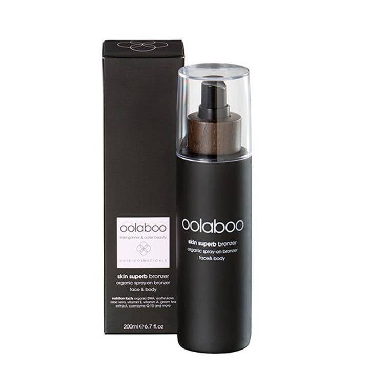 Oolaboo Skin Superb Organic Spray-on Bronzer 200ml flacone con scatola